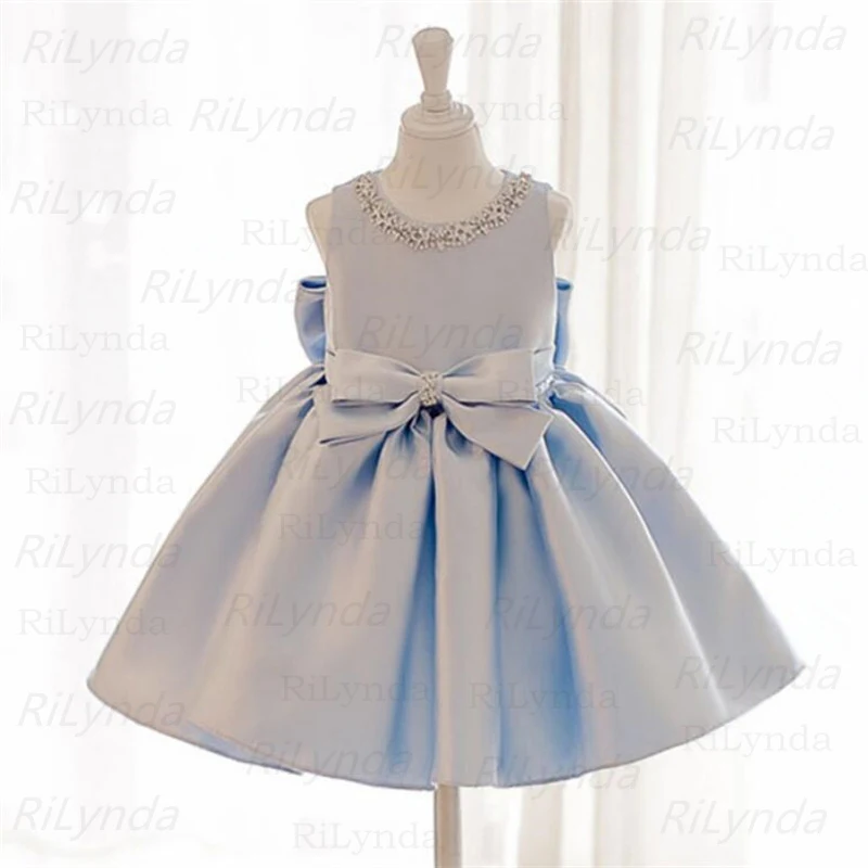 Sky Blue Princess Dress Pearl Beaded Puffy First Communion Dress Flower Girl Dresses Cute Children Girls Dress First Gown