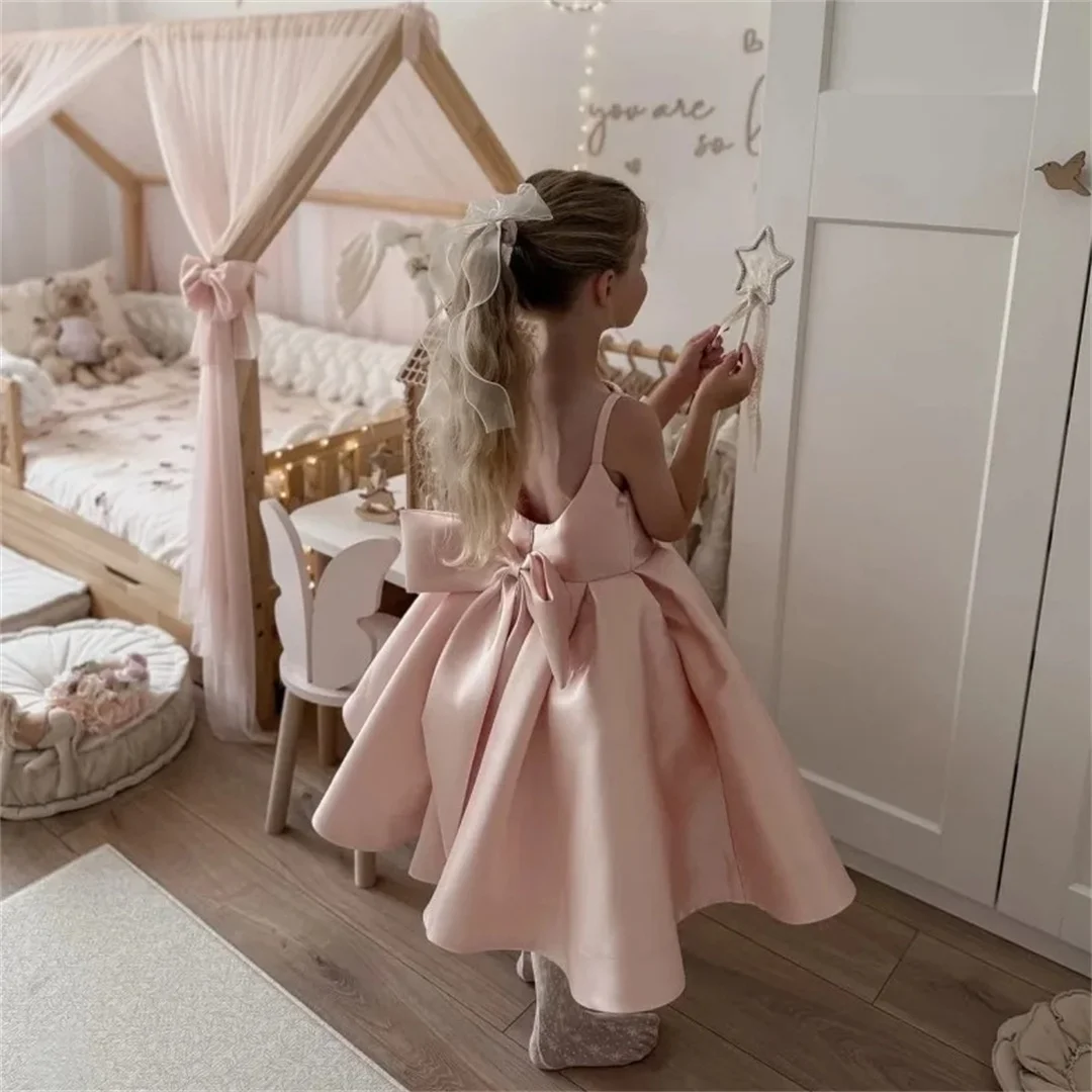 Customization Wedding Puffy Pink Flower Girl Dress, Elegant Party Dress, Oversized Bow, Ideal Choice for Special Occasions