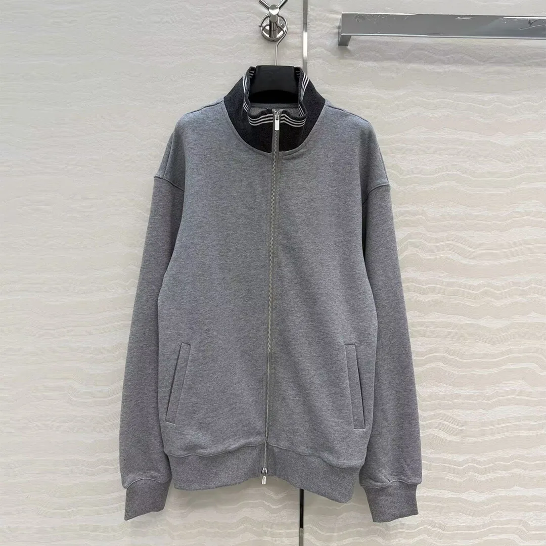 Preppy Style Gray Sweatshirt Jacket Women Patchwork Turtleneck Zipper Long Sleeve Loose Streetwear Unisex Oversized Casual Coat