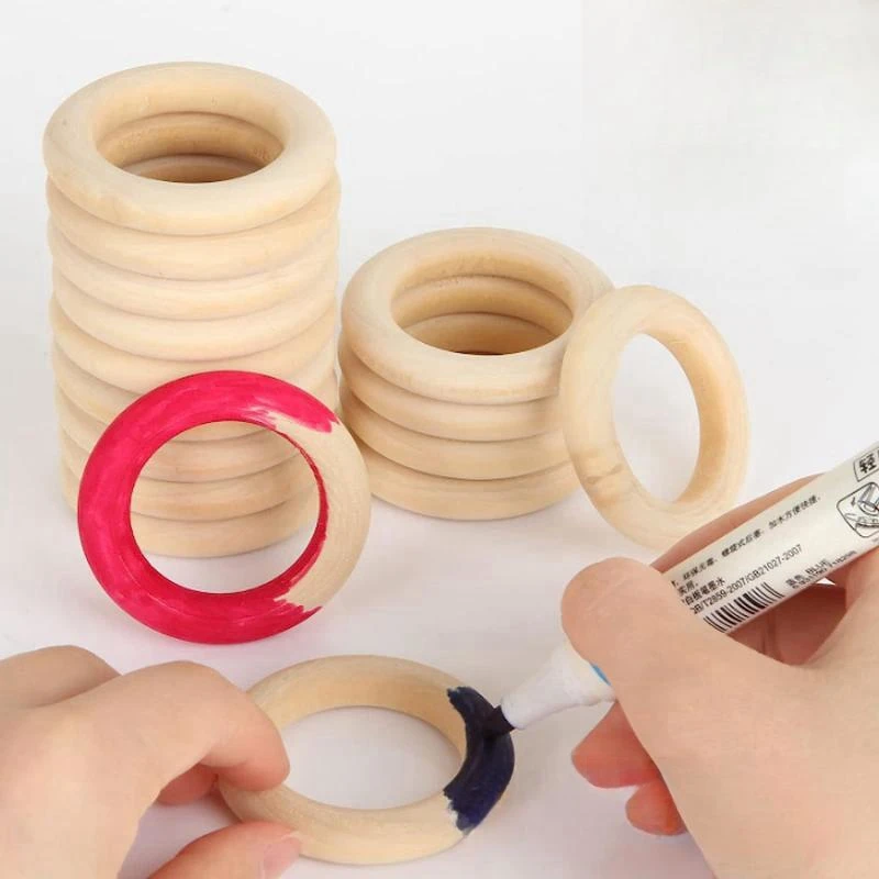 Unfinished Solid Wooden Rings 15-100MM Natural Wood Rings for Macrame DIY Crafts Wood Hoops Ornaments Connectors Jewelry Making