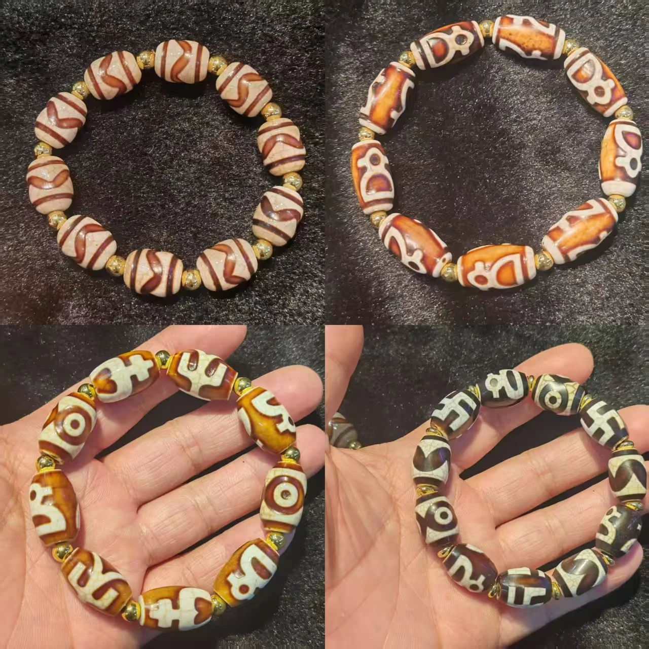1pcs/lot natural multi-pattern old agate dzi round bead bracelet Men's and women's styles Ethnography Handmade amulet jewelry
