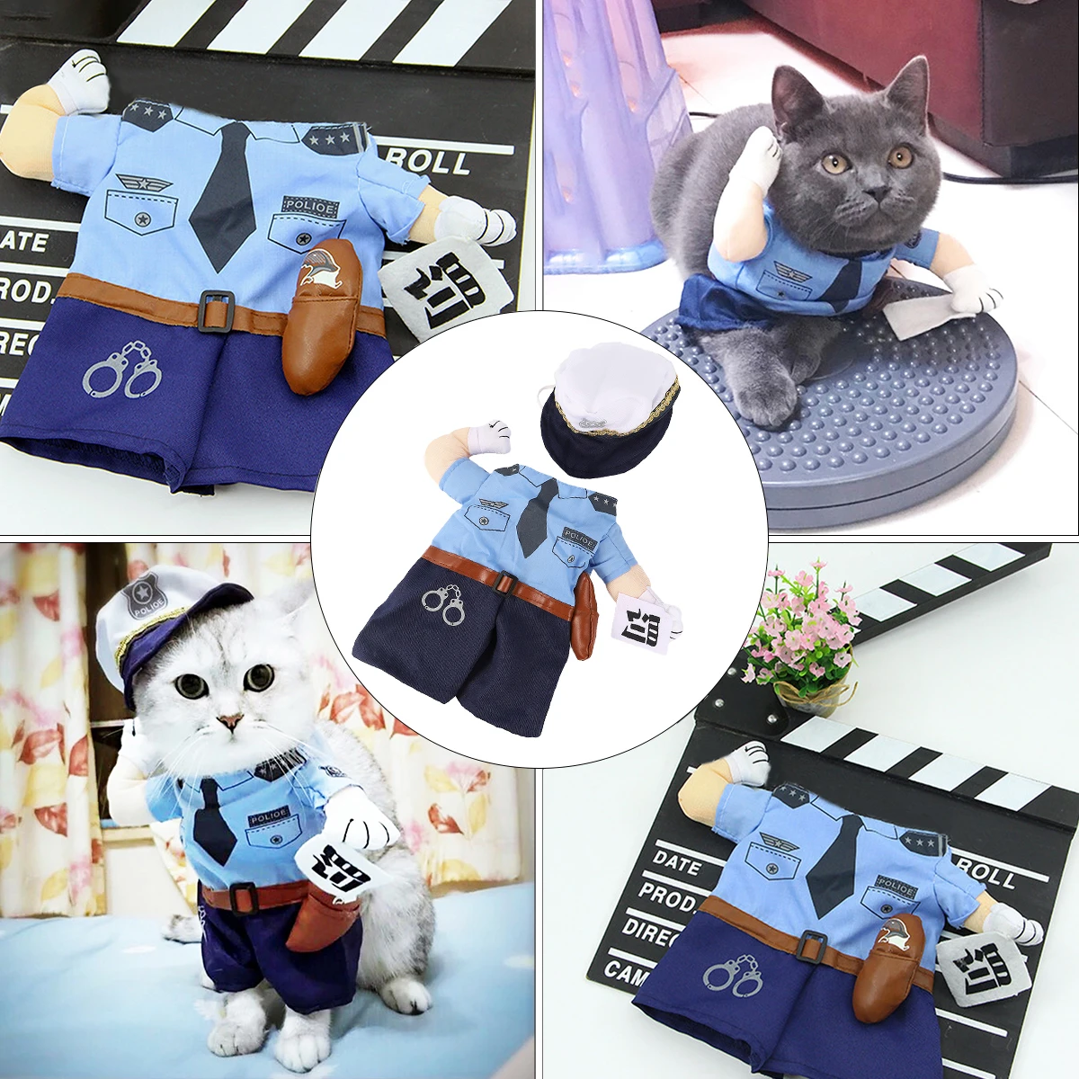 

Cat Clothes Pet Costume Premium Material Daily Wear Special Occasions Police Shape Design Halloween Outfit Birthday Photo Shoots
