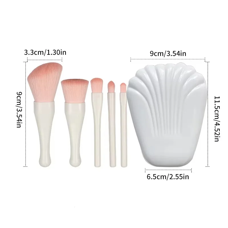 5Pcs Shell Portable Makeup Brush Set  Mirror Soft Fiber Hair Beauty Tool Repair Brush Lip Brush Full Set