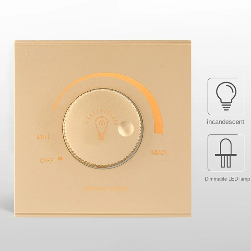 DepoGuye Wall-mounted LED dimmer on/off switch, dimming 15-300W, AC 220V-250V rotary dimmer switch, For dimmable LED lamps