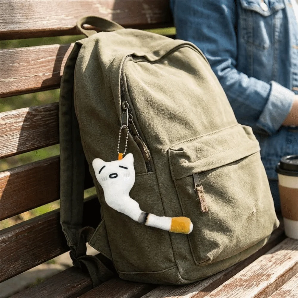 Funny Ghost Smoke Stick Elf Charm Smoke Stick-Shaped Fluffy Texture Cartoon Design Cat-shaped Fluffy Stuffed Key Ring