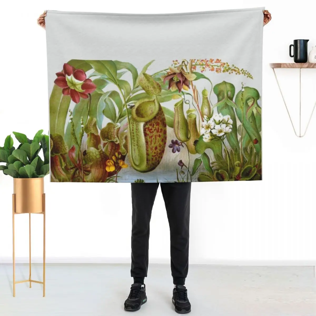 

Vintage Carnivorous Plant Illustration Throw Blanket Luxurious Soft Fuzzy Blanket for Sofa Bed