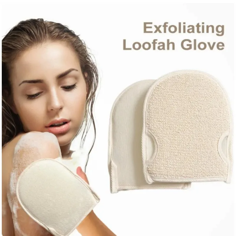 1pc Double-sided Natural Loofah Glove Soft Body Scrub Sponge Pad Bath Scrubber Mitt For Shower Spa Skin Clean Bath Gloves