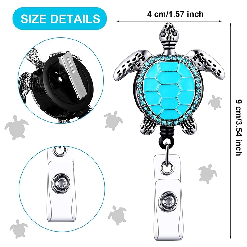 4 Pieces Turtle Badge Reel Retractable ID Badge Holder Sea With Alligator Clip For Office Worker Nurse Teacher Student