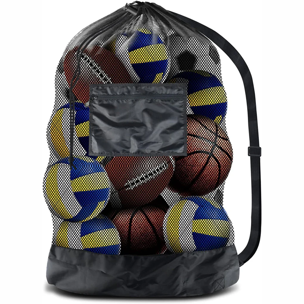 

Large mesh sports bag with shoulder straps, drawstring bag for storing basketball, volleyball, baseball, and swimming equipment