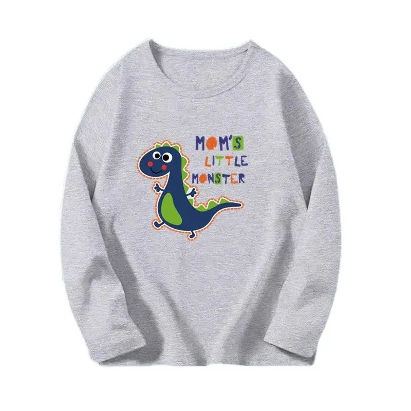 Little Monster Dinosaur T Shirt Cute Tops Prints Cotton 2024 Spring Boys Tshirt Kids Cartoon Fashion Long Sleeve Tee Shirt