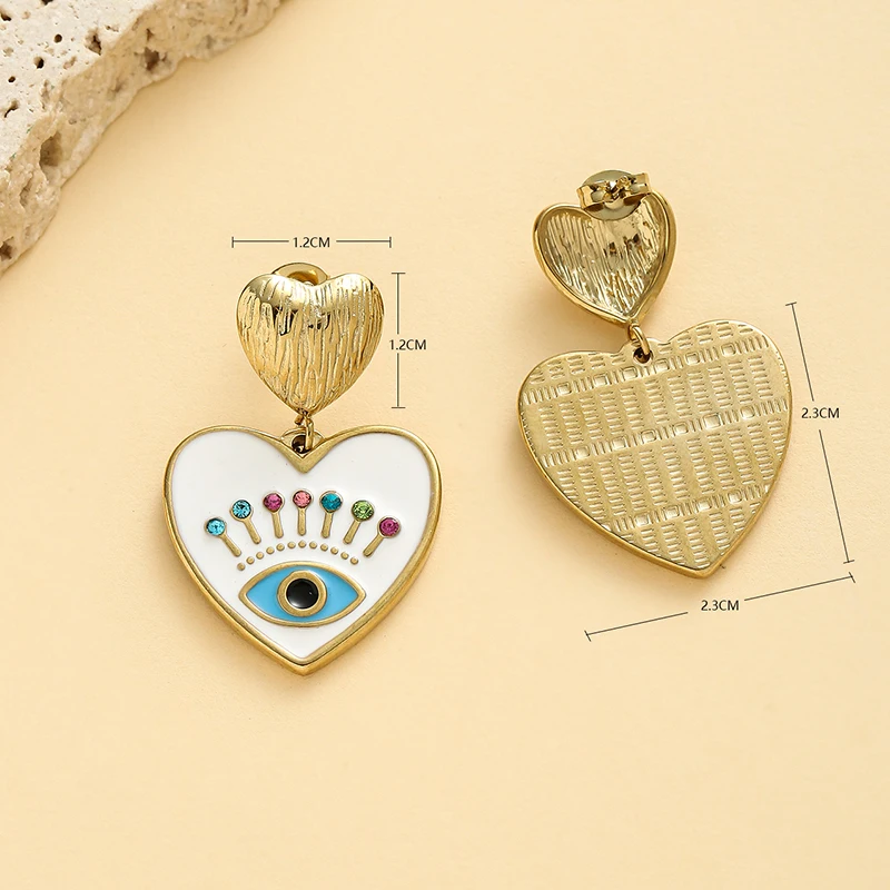 Trendy Enamel Evil Blue Eye Earrings For Momen Stainless Steel Charm Drop Earring Golden 14K Plated Party Wedding Jewelry Gift