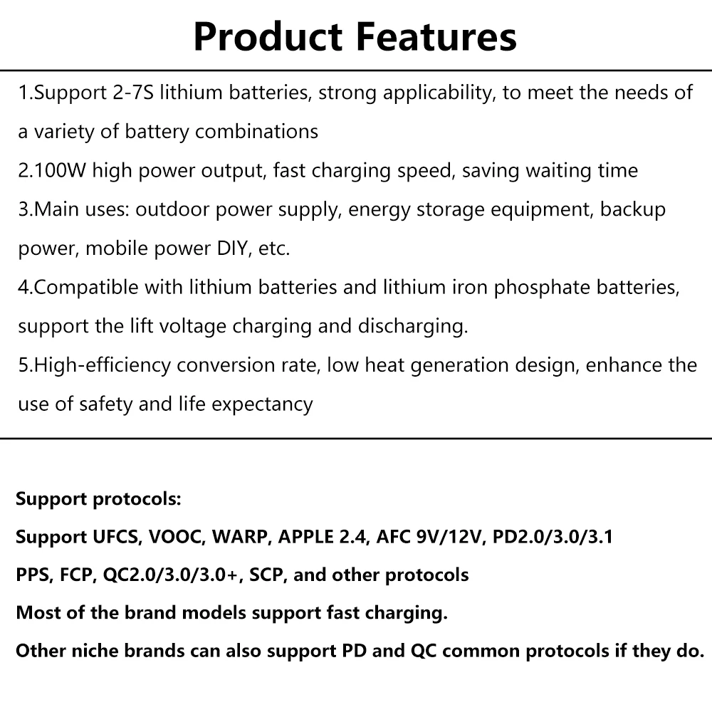 100W Schnelllade-Modul 2-7S XT30 XT60 für Mobile Power Motherboard Lithium-Batterie Lithium-Eisenphosphat-Unterstützung – Detail 21