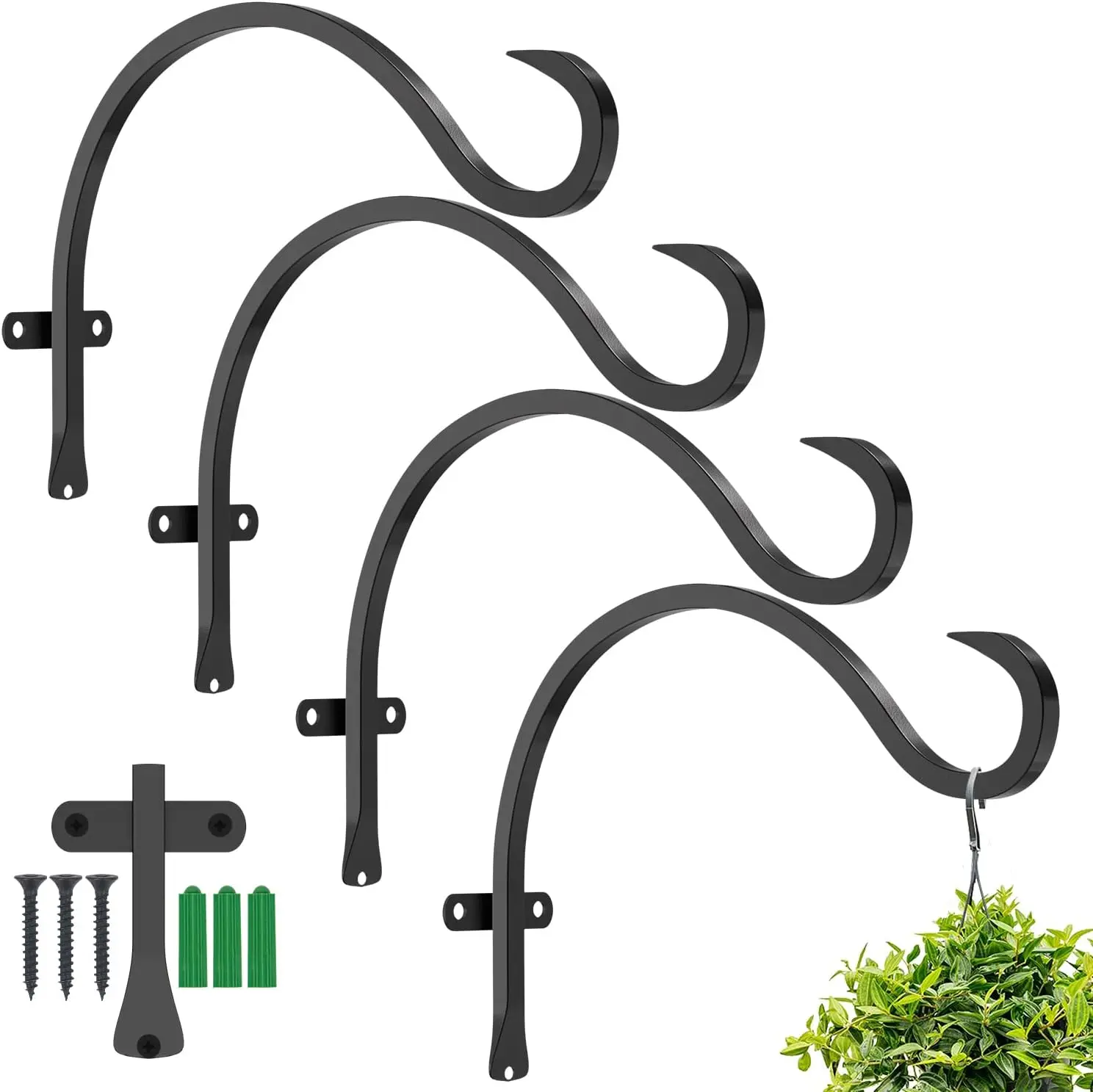 

4 шт. 12-дюймовые большие прочные металлические настенные кронштейны для растений, для декора внутри и снаружи помещений, кормушек для птиц, фонарей