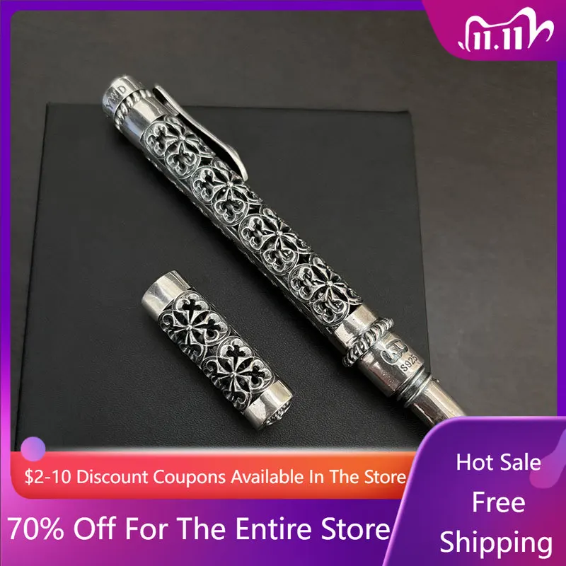 stylo-a-bille-925-en-relief-a-motif-baroque-petale-ajoure-galvanoplastie-argentee-signature-artisanale-stylo-a-bille-a-collectionner