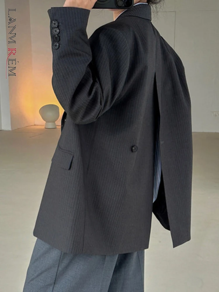 LANMREM-Blazer rayé fendu avec bouton arrière pour femme, créateur de mode, vestes à manches longues pour femme, adt tide, automne, nouveau, 2024