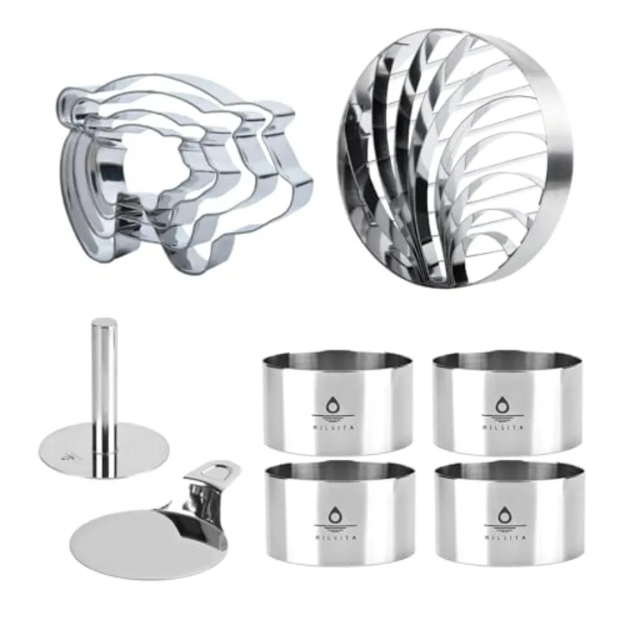 

6 Pcs Seamless Cake Ring Molds with Pusher & Lifter + Concha Cutter Mexican Bread Mold Set