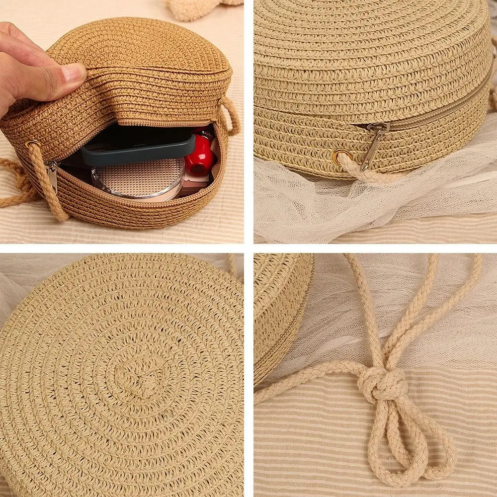 Summer Beach Bag Round Rattan Woven Handbag Fashion Handmade Straw Handbag Shoulder Bags For Women Girl