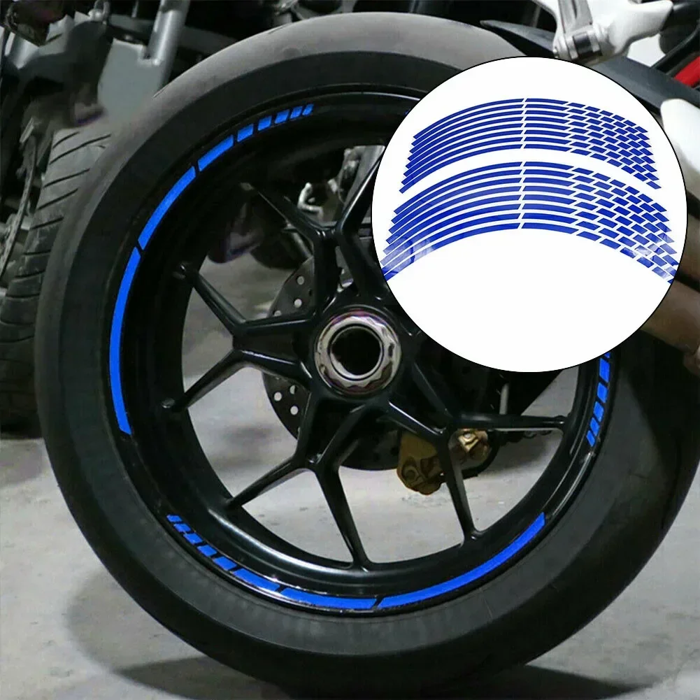 Motorcycle Wheel Tire Stickers Strips Reflective Rim Tape Strips Blue Universal Sticker for Motorcycle bike For 16