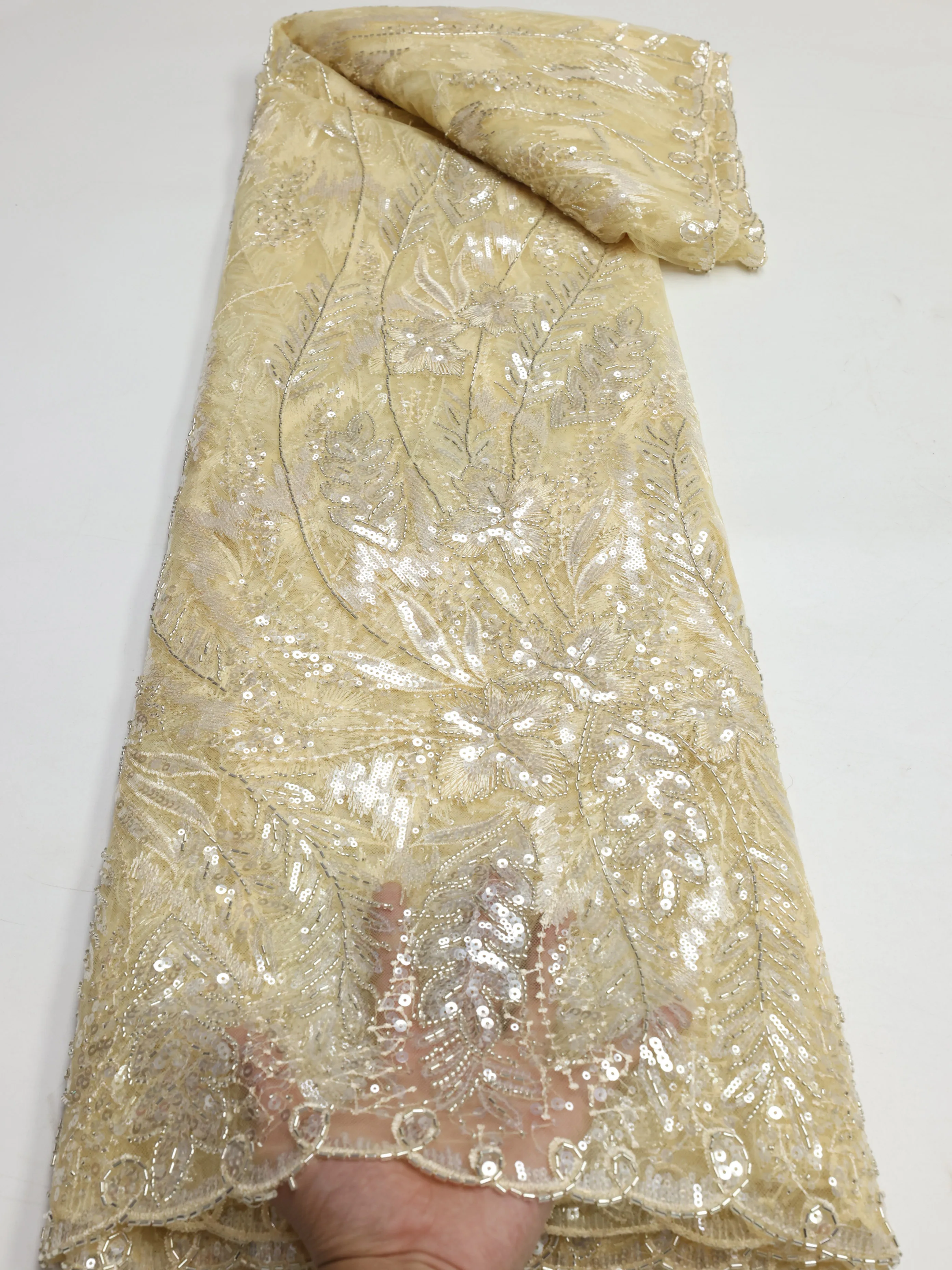 African Lace Fabric Sequins Beaded Embroidery Groom Nigerian Bridal High Quality French Tulle Lace Fabric For Wedding Party