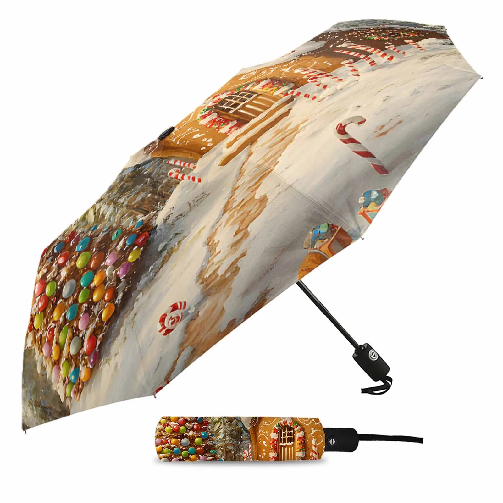 Christmas Tree Gingerbread House Fairy Tale Fully-automatic Umbrella for Outdoor Adults Umbrella Foldable Eight Strand Umbrella