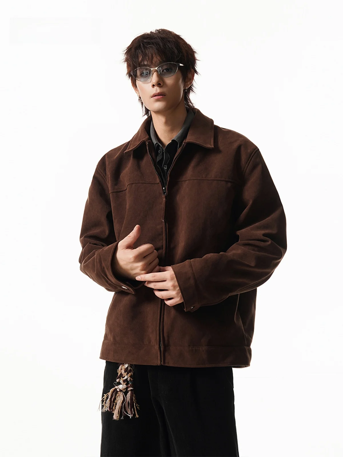 

Retro American Suede Work Jaet Loose Fit Collar for Men And Women Autumn Trendy Cleanfit Versatile Outerwear Polyester Fiber