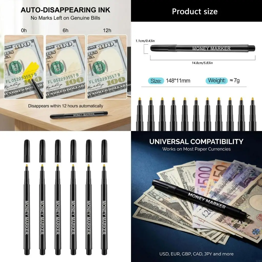 

Pack of 6 Water Based Counterfeits Detection Pens Perfect for Bills Checks H8WD
