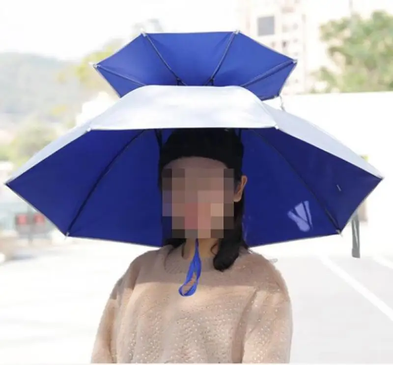 屋外農家のヘッドマウントポータブル折りたたみ式二層オーバーヘッド傘釣り専用サンシェードキャップ