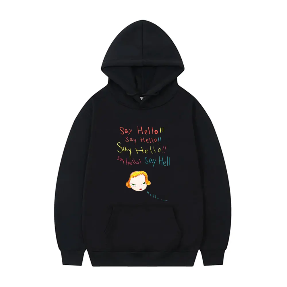 Hot Yoshitomo Nara Say Hello Funny Meme Hoodie Men Women Casual Versized Pullover Hoodies Unisex Y2k Art Aesthetic Streetwear