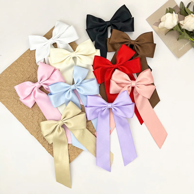 

30pc/lot New 5" Satin Ribbon Hair Bow Hair Clips Women Girls Long Tails Ribbon Bow Hairpins Bowknot Barrettes Kids Headwear Bulk