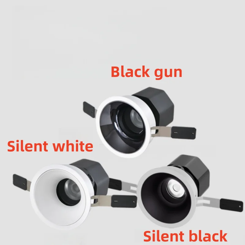 Embedded anti-glare ceiling lamp with small hill-shaped LED light. 55/75mm opening. Black gun style. Home use.