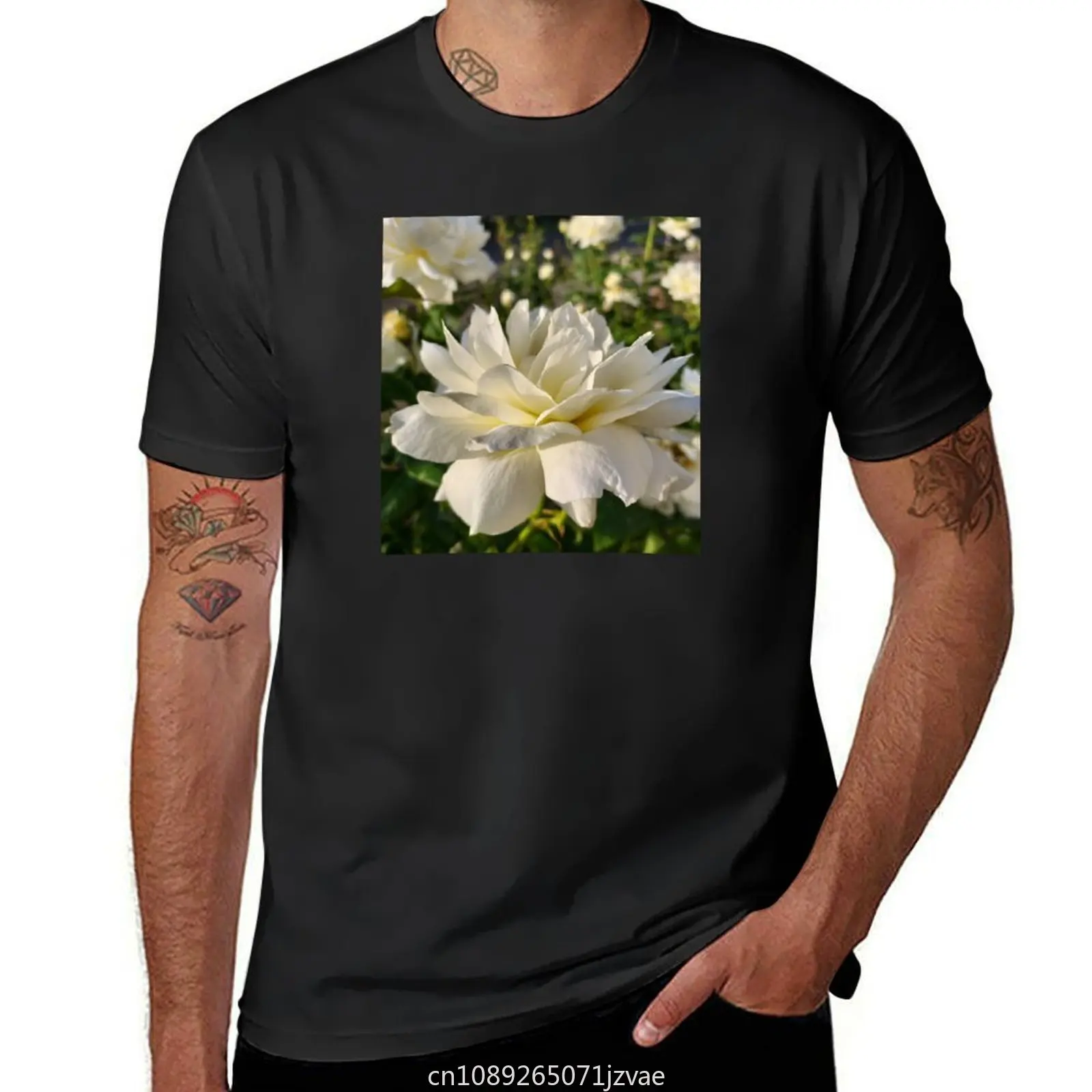 

White Summer Rose T-Shirt oversizeds tees mens workout shirts