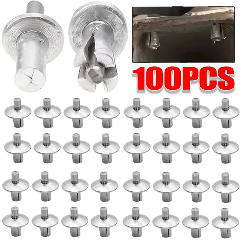 100/10 Pcs Hammer Drive Expansion Rivets Percussion Expansion Aluminum Nail Head Piercing Knock Small Tapping Screws Fasteners