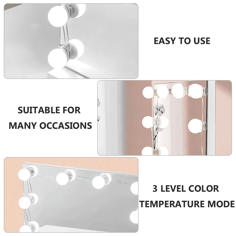 

1 set 1 Set Led Makeup Mirror Bulb White Portable Vanity Lamp For Bathroom Hotel Showroom Easy Install No Tools Bright Front