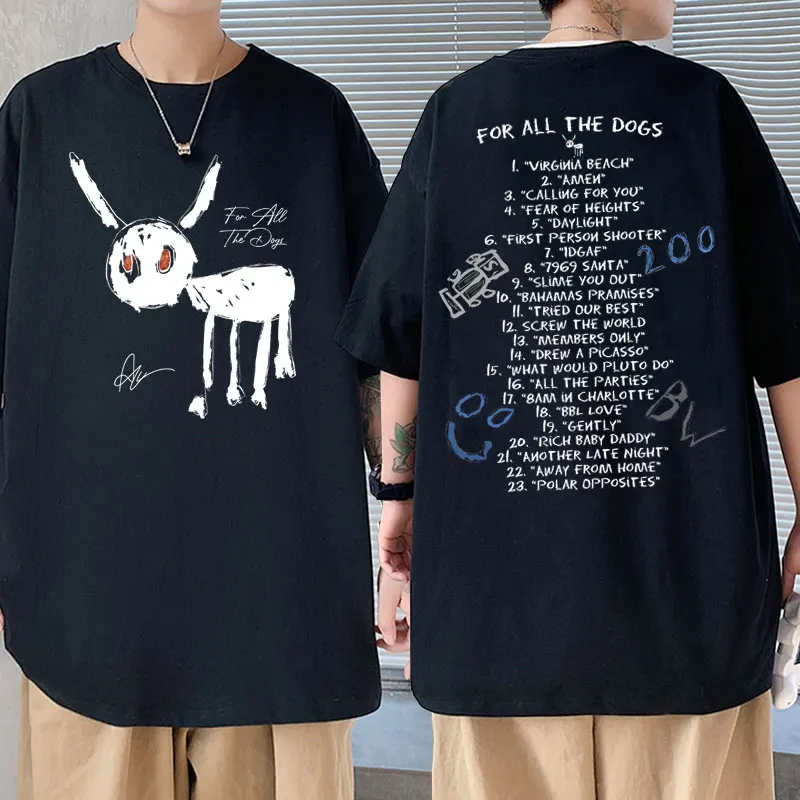 

Rapper Drake for All The Dogs Double Sided Print T-shirt Men Hip Hop Vintage Oversized Tshirt Men's High Quality Streetwear Tees