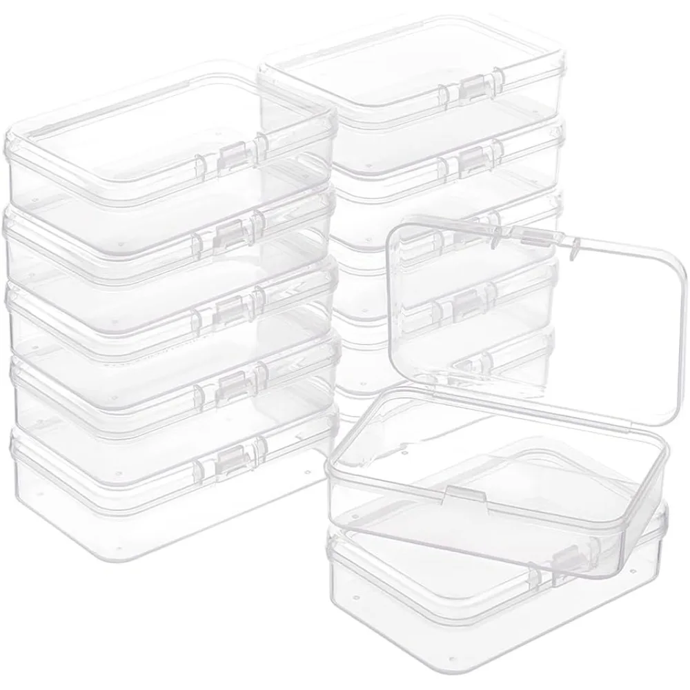 12 Packs Rectangle PP Plastic Container Box 3x2x0.8inch Bead Storage Organizer Box Dustproof Case with Hinged Lid for making kit