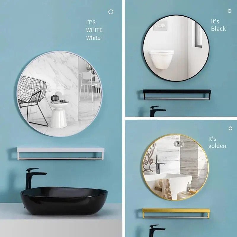20inch Round Wall Mounted Mirror with Storage Shelf Modern Minimalist Vanity Mirror for Bathroom Bedroom Living Room Home Hotel