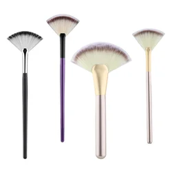 Brocha de maquillaje en forma de abanico para mujer, pincel plano para resaltar rubor en polvo suelto, herramientas de Color coreano suave y acogedor