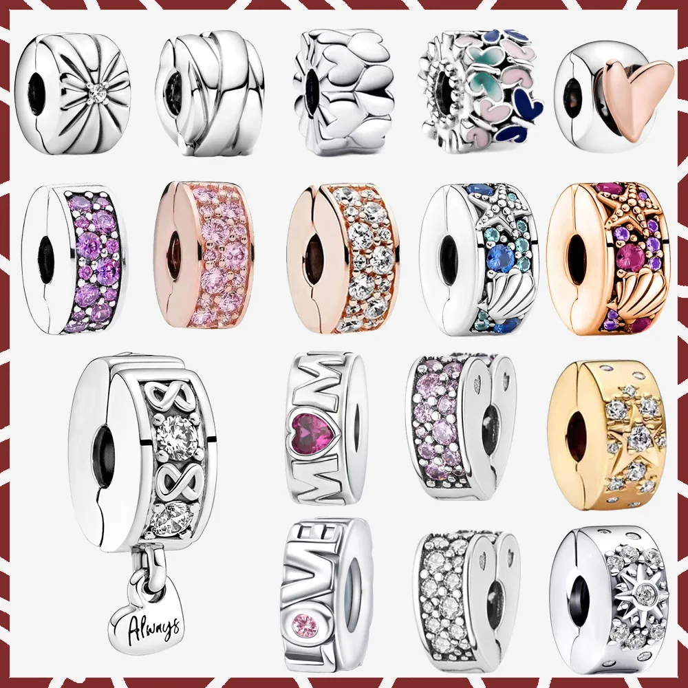 عيد الميلاد 925 الفضة الاسترليني الوردي Pavé كليب سحر سحر الخرز ل الخرز سوار الأصلي النساء المجوهرات DIY هدية