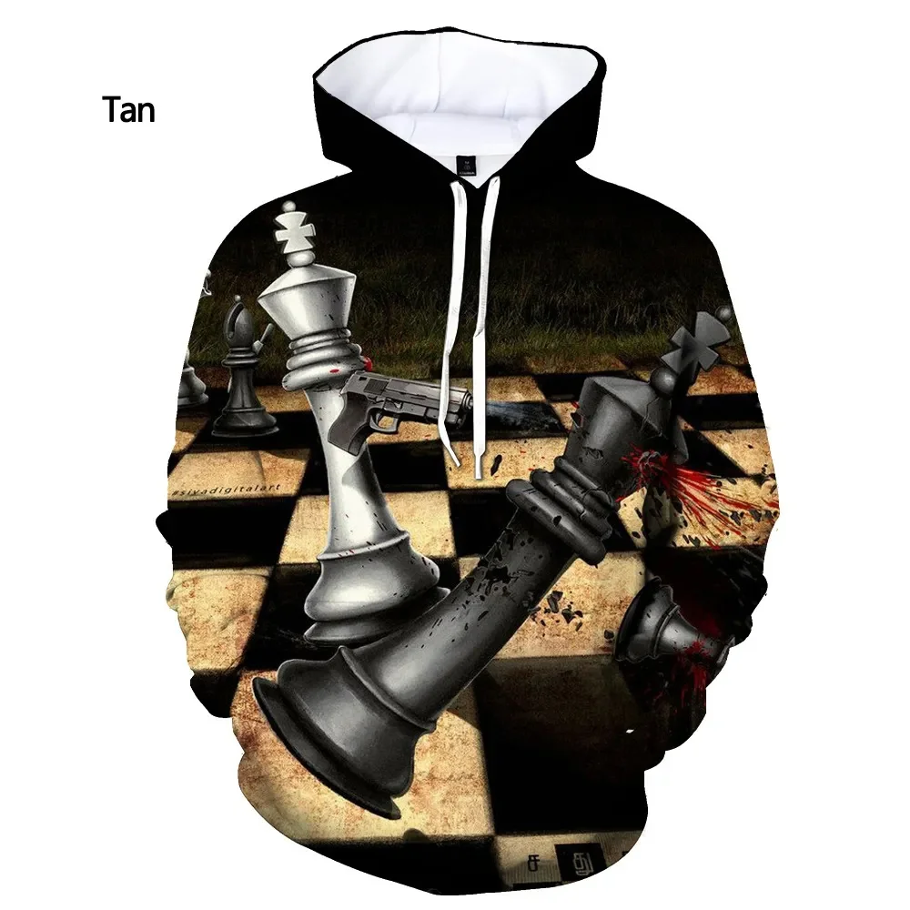 Full Print Chess Pattern Hoodies Streetwear Long Sleeve Board Games Pullovers Casual Sweatshirt For Men Women Sport Tracksuit