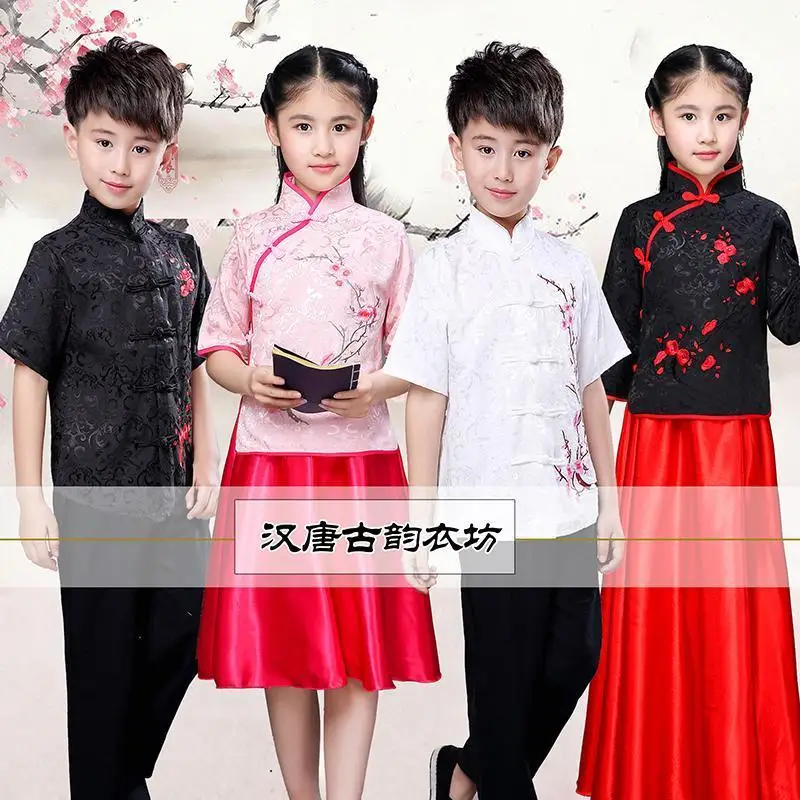 Girl Republic of China Children\'s Student Costume Performance Costume Zhongshan Costume Hanfu Traditional Chinese Garments