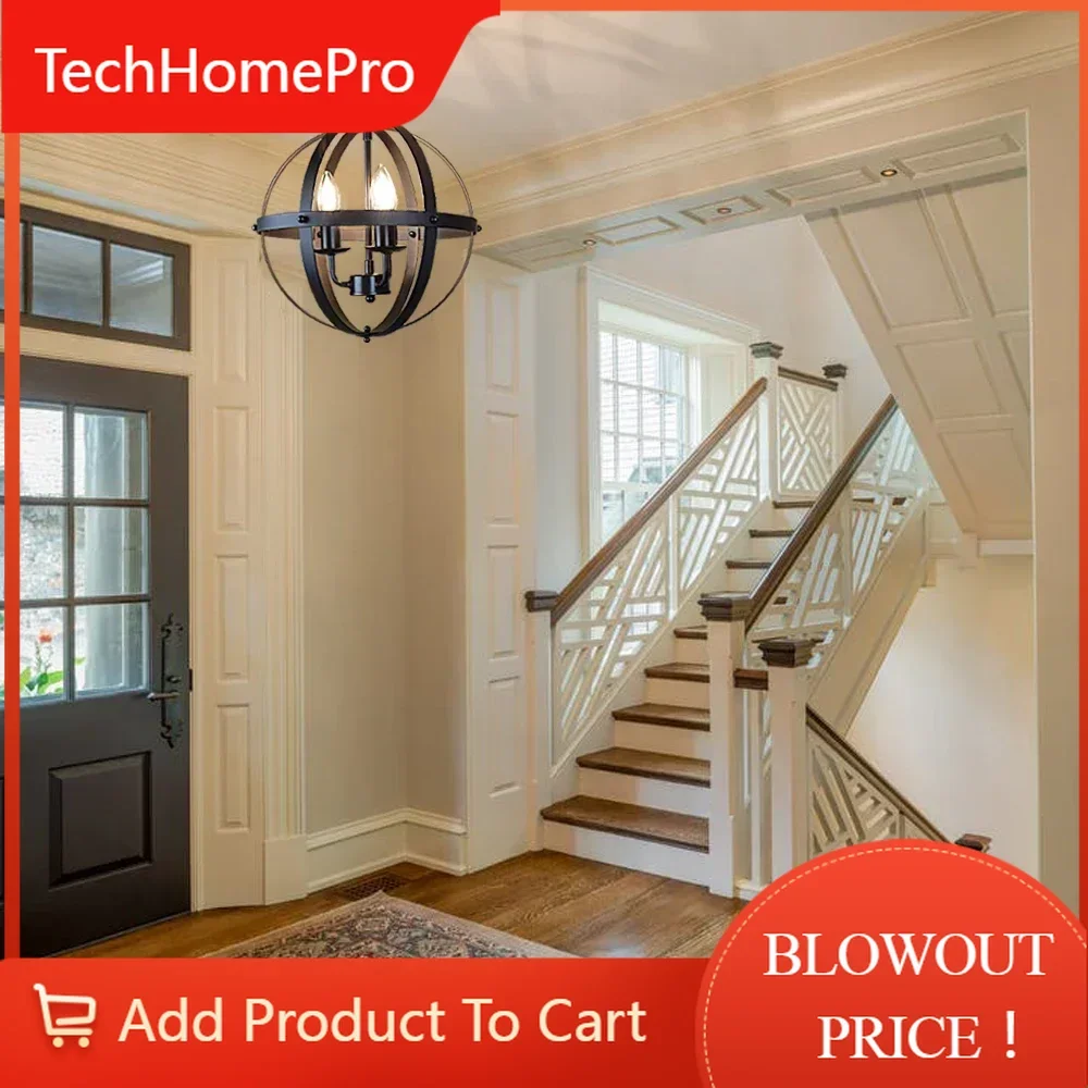 TechHPBlack 3-Light Flush Mount Ceiling Chandelier E12 Base Pendant Light For Kitchen Dining Room