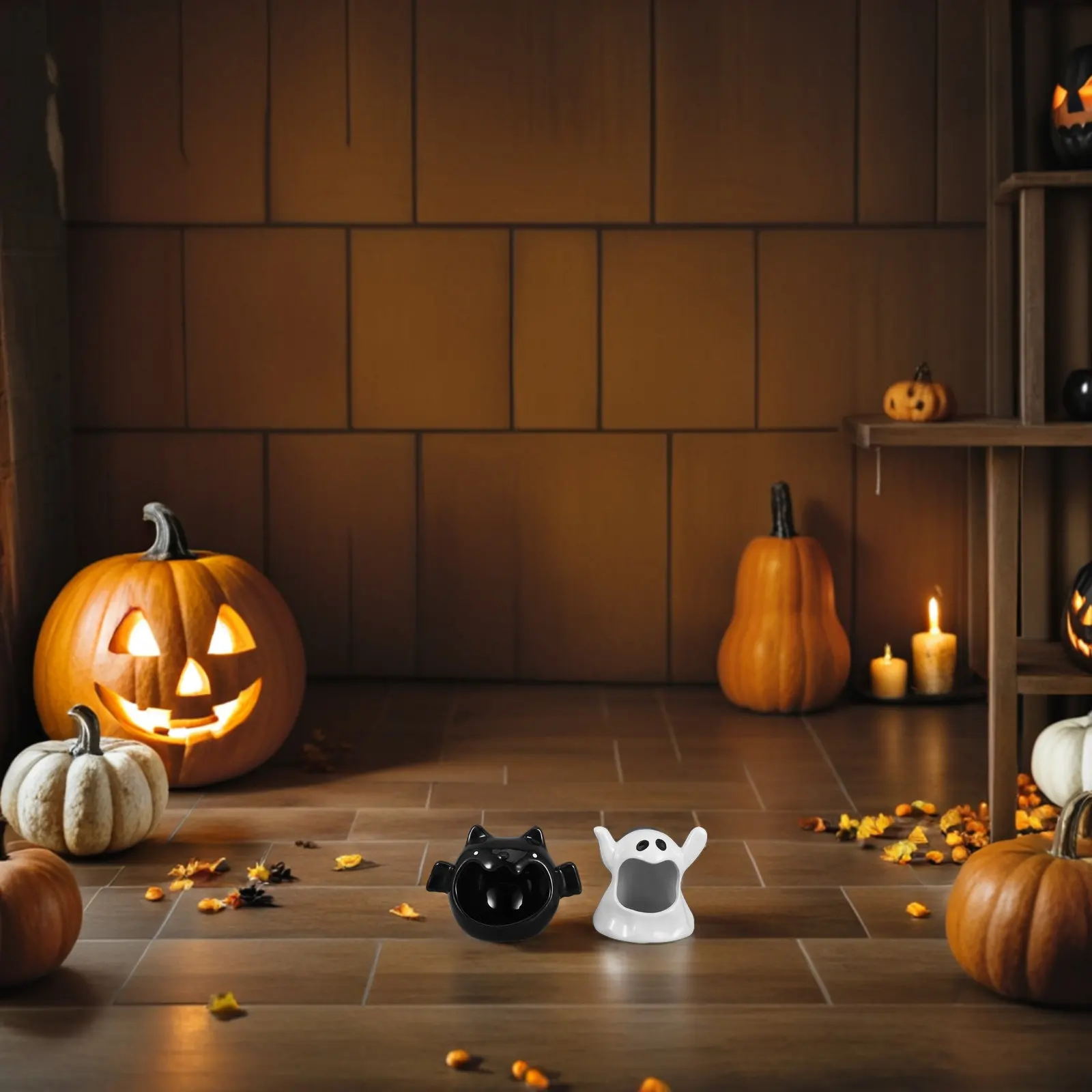 2Pcs Ceramic Candy Dish Halloween Ghost Ceramic Bowl Bat Treat Container for Trick Or Treat Table Decor Ghost Table Ornament