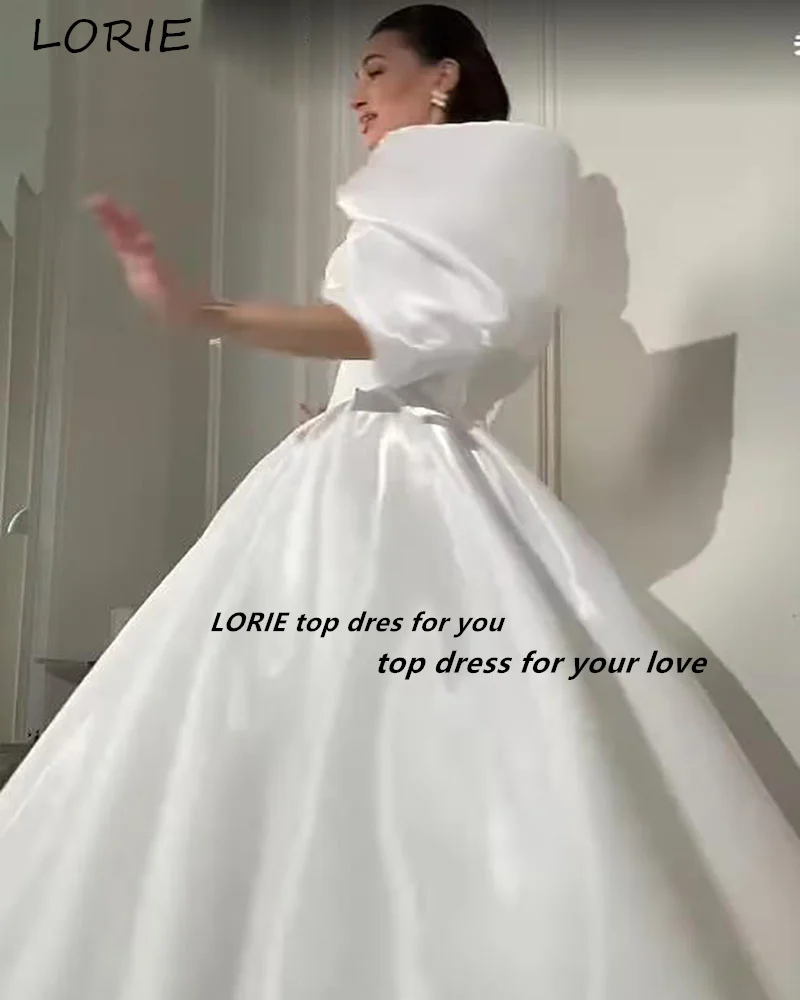 LORIE Sparkly Long Wedding Dresses Shiny Satin Off Shoulder A-Line Ivory Party Gown Sweetheart Princess Prom Dress Customized