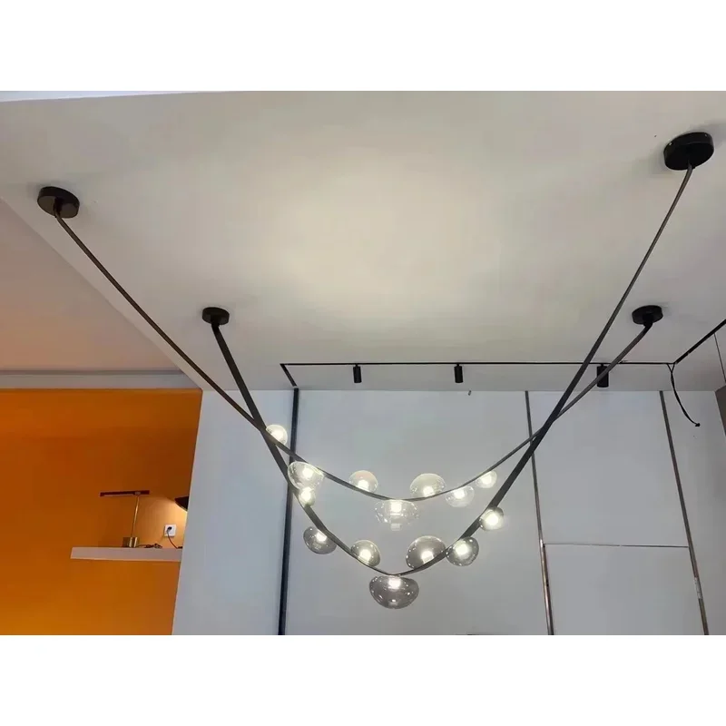 

Modern Led Smoke Glass Pendant Light Designer Leather Belt Chandelier Living Room Dining Room Decor Hanging Lamp Indoor Lighting