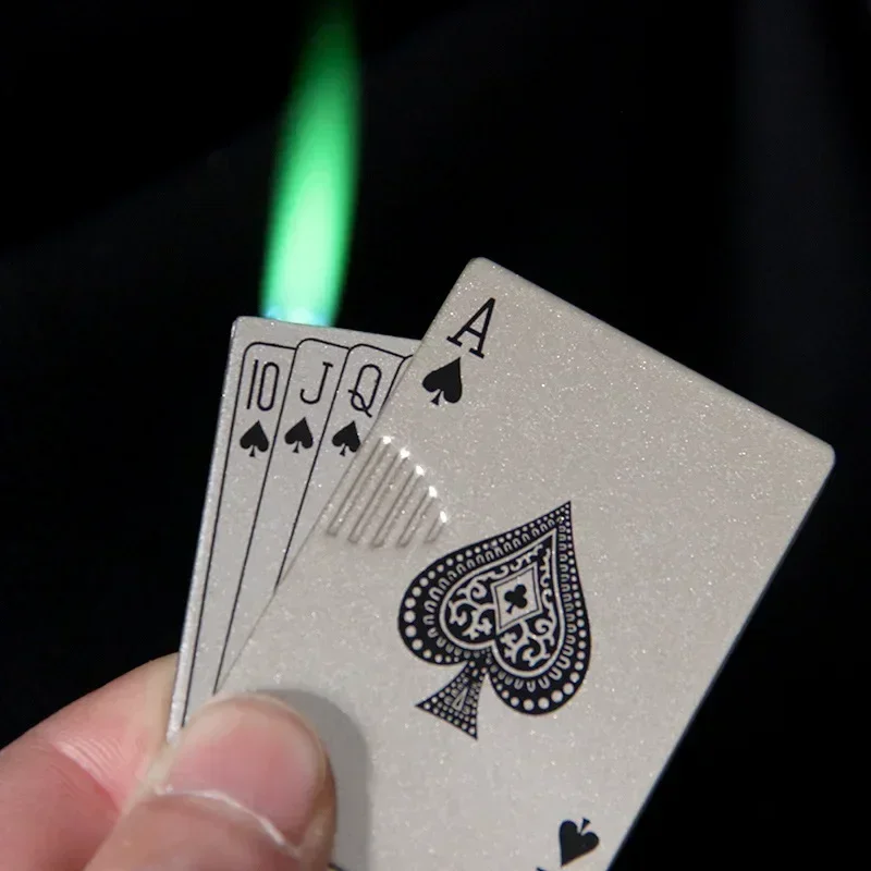 Hot Creative Jet Flashlight Green Flame Poker Lighter Metal Windproof Card Lighter Funny Toys Smoking Accessories Gift for Men