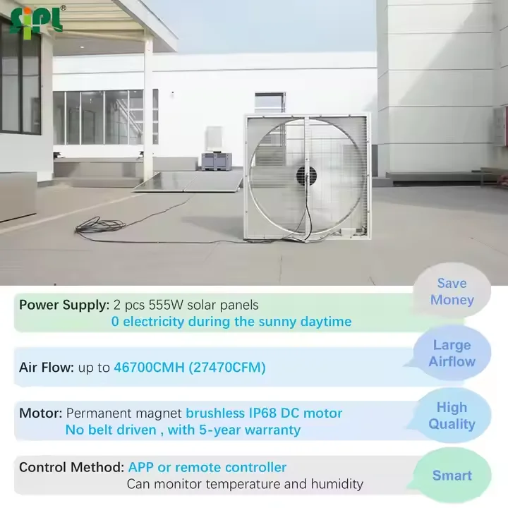 Industrial Big Solar Powered Air Cooling Wall Fan for Livestock Farm Greenhouse Exhaust Ventilation Fan with Solar Panel System