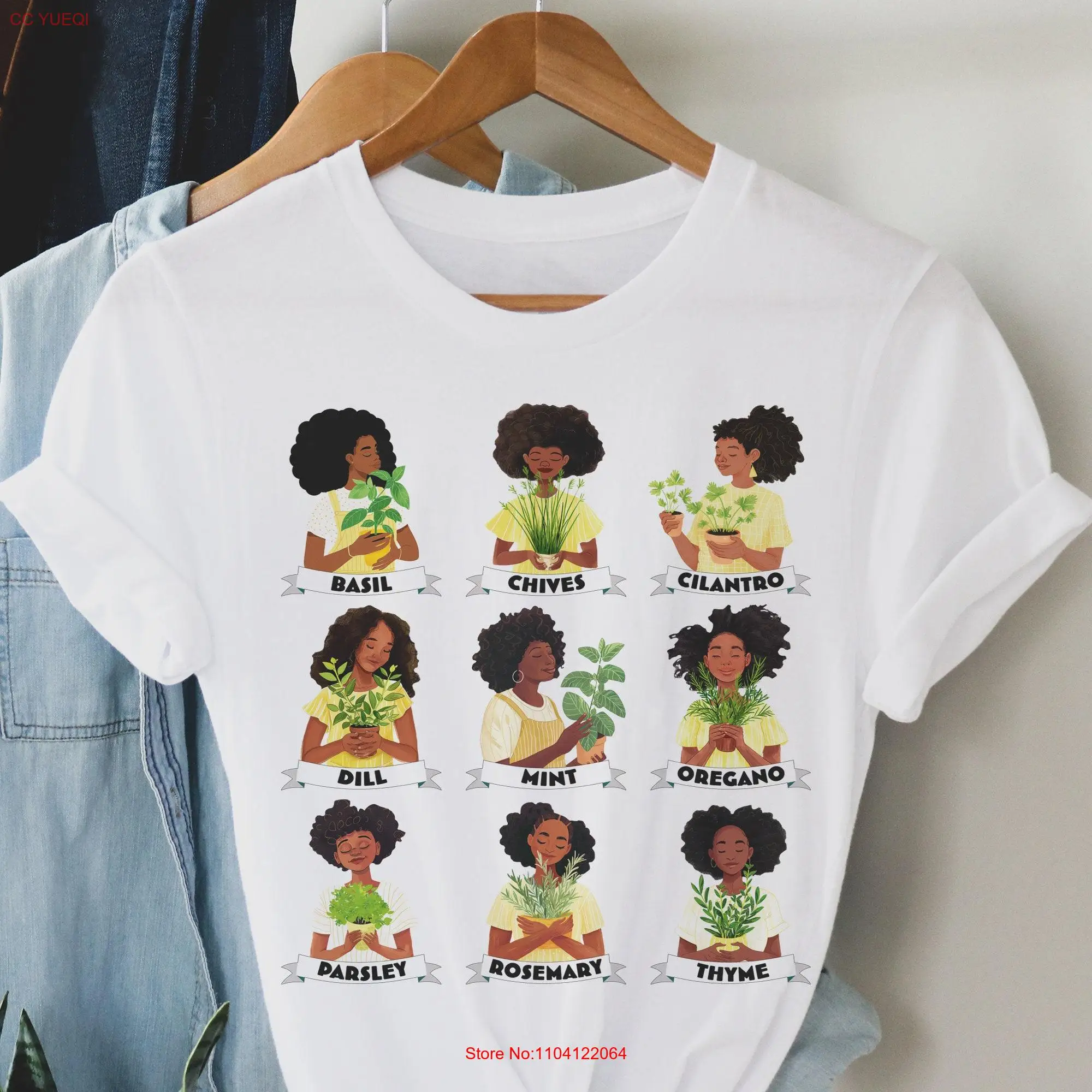 Black Girls with Herbs T Shirt Labeled Botanicals African American Afro Women Organic Living Chef Garden Green Thumb