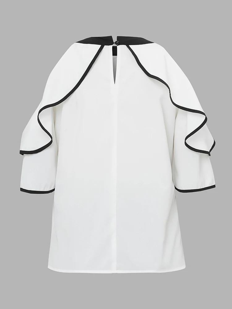 حجم كبير بلوزة شيفون المرأة بلوزات أنيقة المرقعة الدانتيل متابعة Blusas 2025 فوندا عادية تكدرت الستر البلوفرات المتضخم