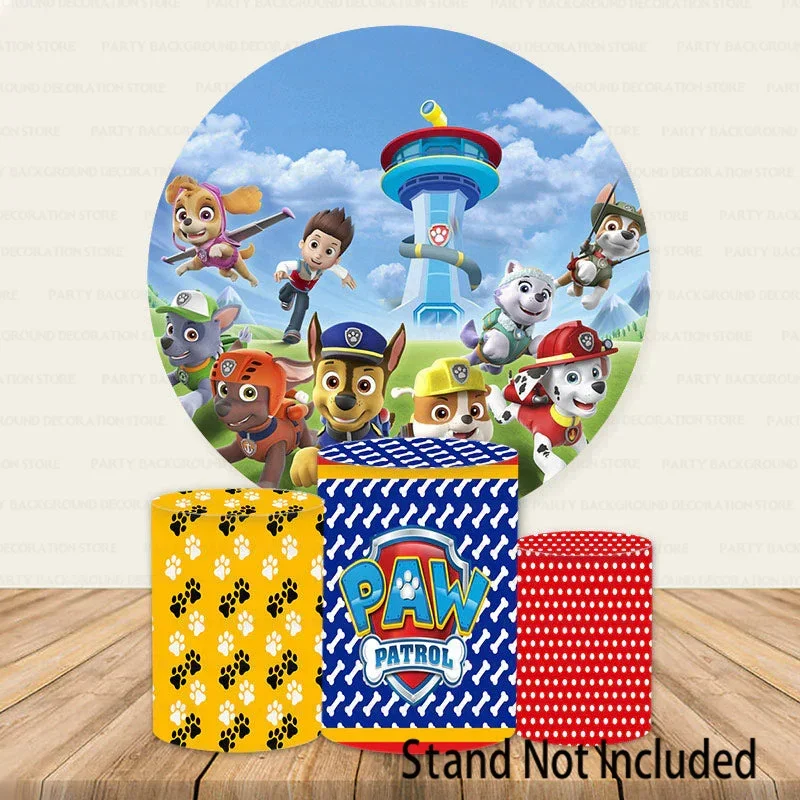 Round Paw Patrol sfondo Chase Marshall Skye Rocky macerie Blue Cartoon Tracker festa di compleanno Baby Shower sfondo Banner