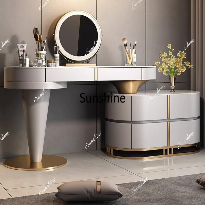 

Bedroom Integrated Bucket Cabinet Bedside Table And Storage Tailstock Modern Wood Rock Panel Vanity, Dressing Table, Master